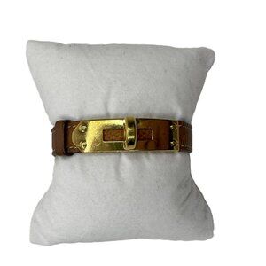 Vintage Hermes Kelly H Lock Bracelet, brown leather